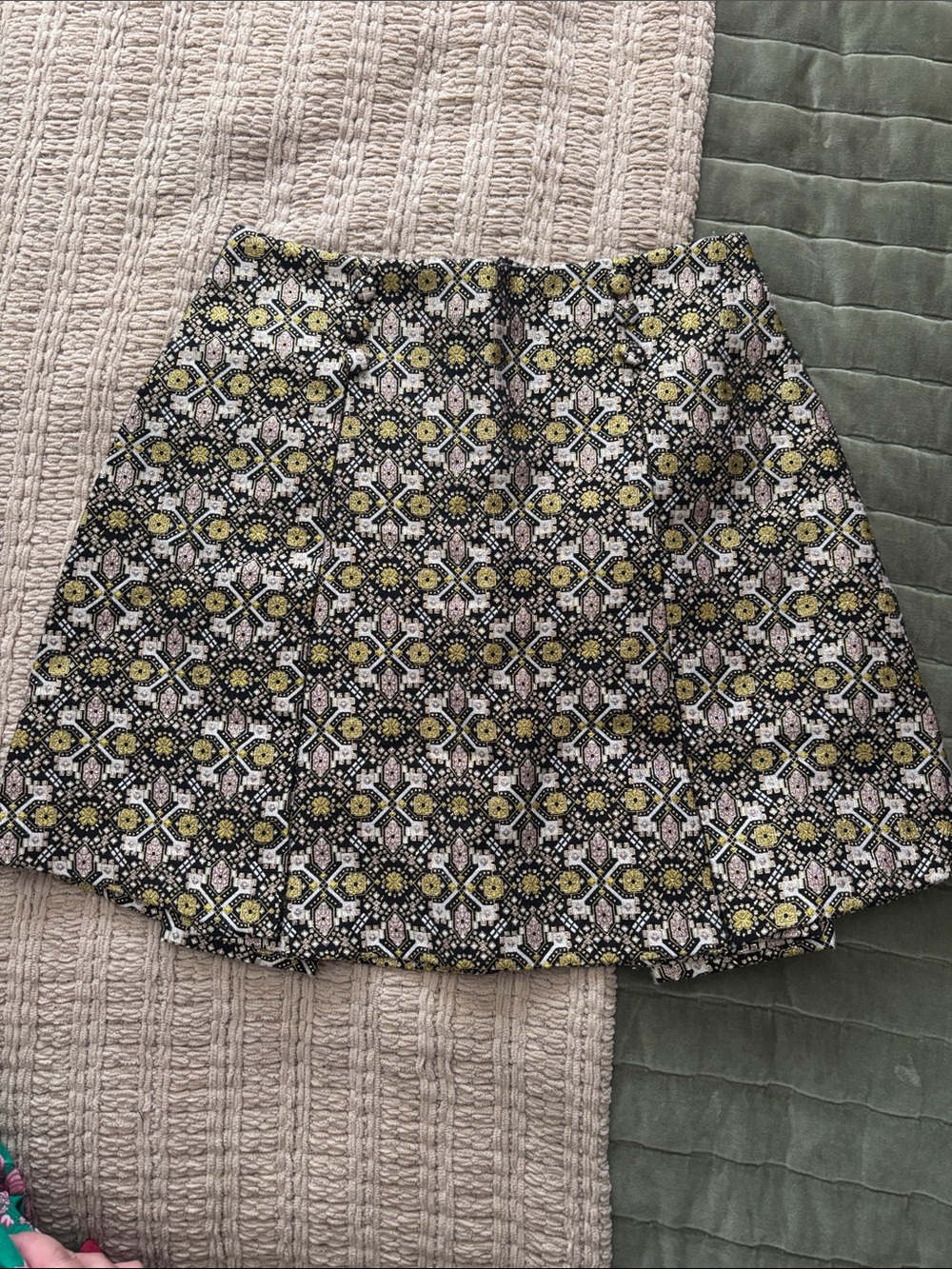 ModCloth Black Mini Skirt with Yellow & Cream Geometric Print